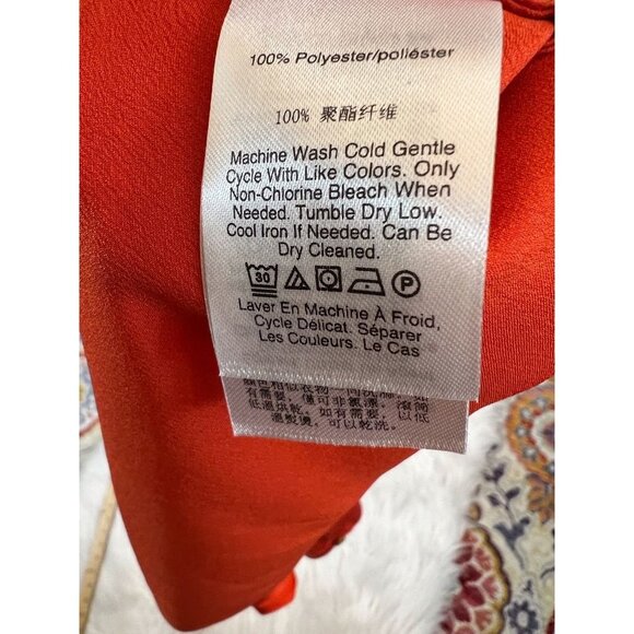 Donna Karan Womens Blouse Orange XS Short Sleeve Crochet Satin Solid Career - Picture 4 of 5